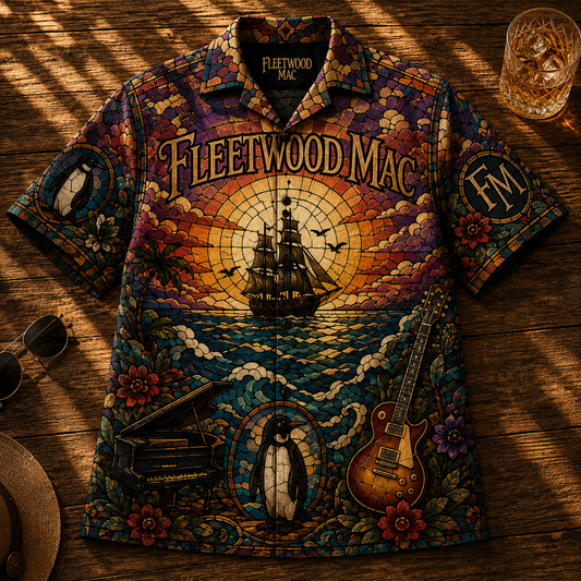 Fleetwood Mac Stained Glass Hawaiian Shirt - Unisex Retro Go Your Own Way Ocean Sunset