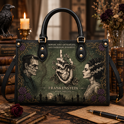 Frankenstein Gothic Leather Handbag, Tote Bag and Wallet Set, The Modern Prometheus Literary Horror Book Lover Handbag (Copy)