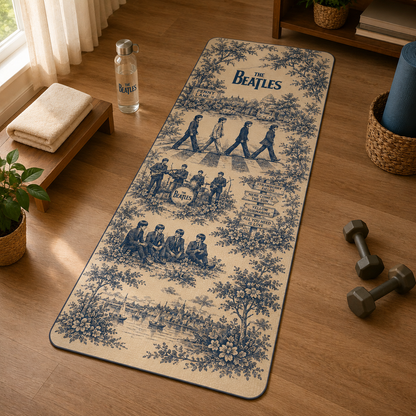 Vintage The Beatles Yoga Mat – Toile de Jouy Inspired Non-Slip Fitness Mat