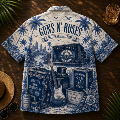 Guns N Roses Hawaiian Shirt – Unisex Retro Classic Bullet Logo Blueprint Button Up