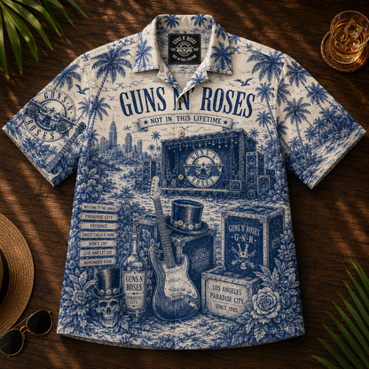 Guns N Roses Hawaiian Shirt – Unisex Retro Classic Bullet Logo Blueprint Button Up