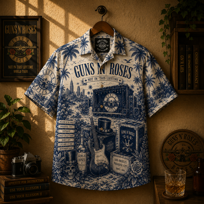 Guns N Roses Hawaiian Shirt – Unisex Retro Classic Bullet Logo Blueprint Button Up