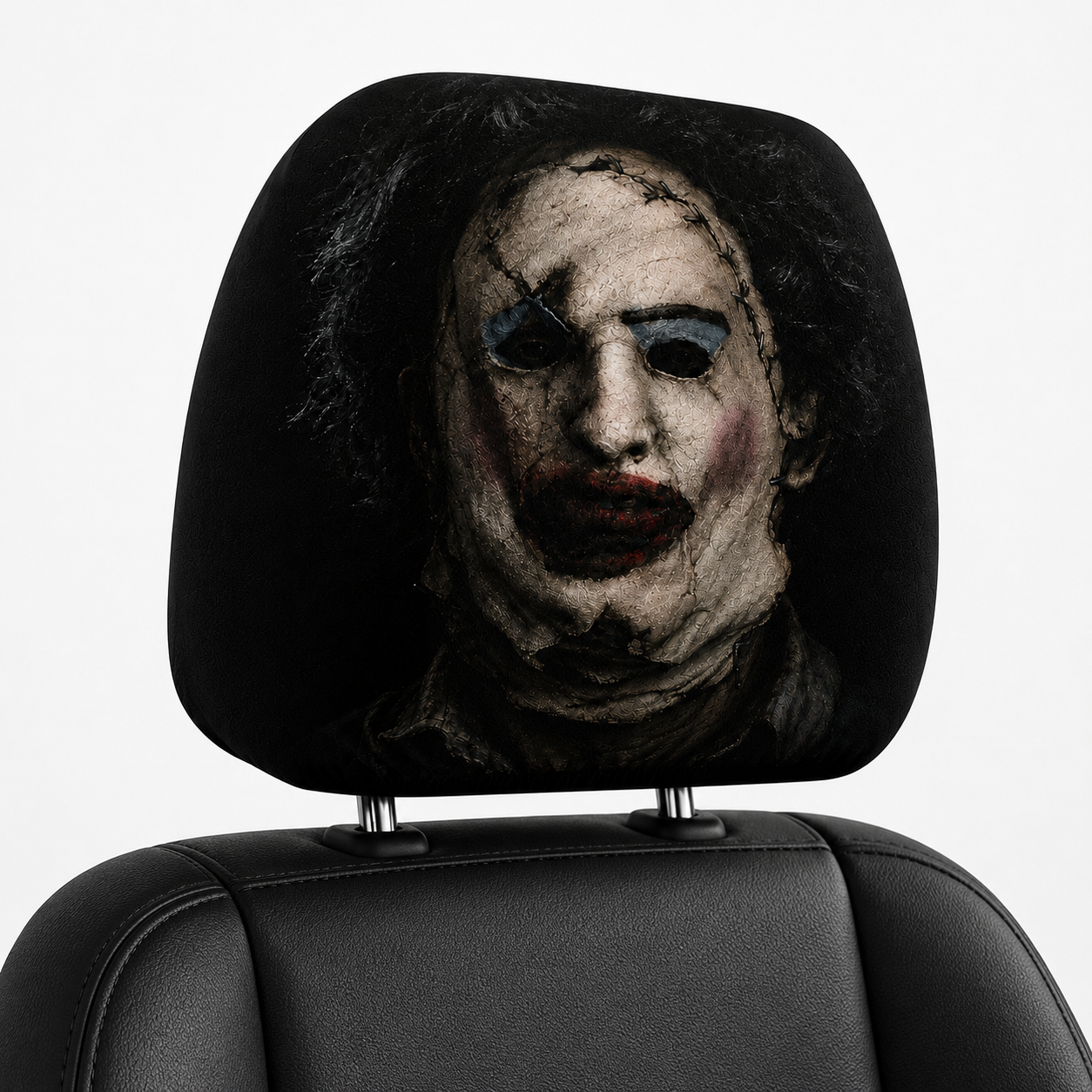 Leatherface Horror Car Headrest Cover – Spooky Horror Halloween Car Accessory