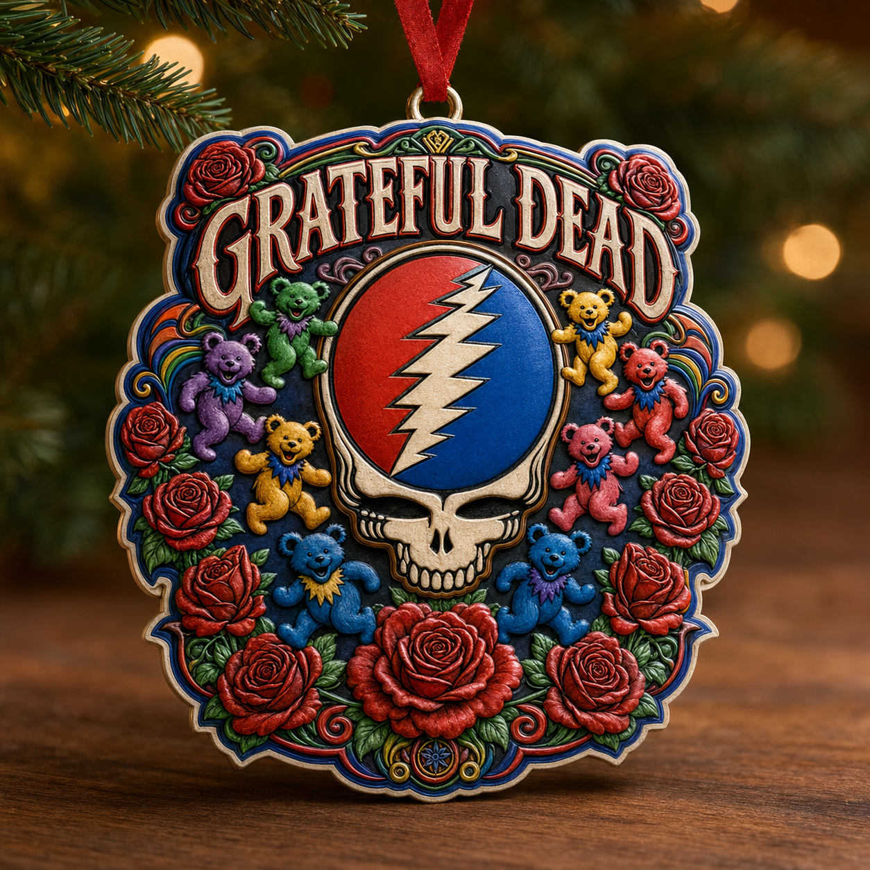 Grateful Dead 3D Print Ornament – Steal Your Face and Roses Gift for Deadheads