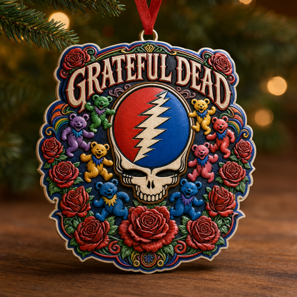 Grateful Dead 3D Print Ornament – Steal Your Face and Roses Gift for Deadheads
