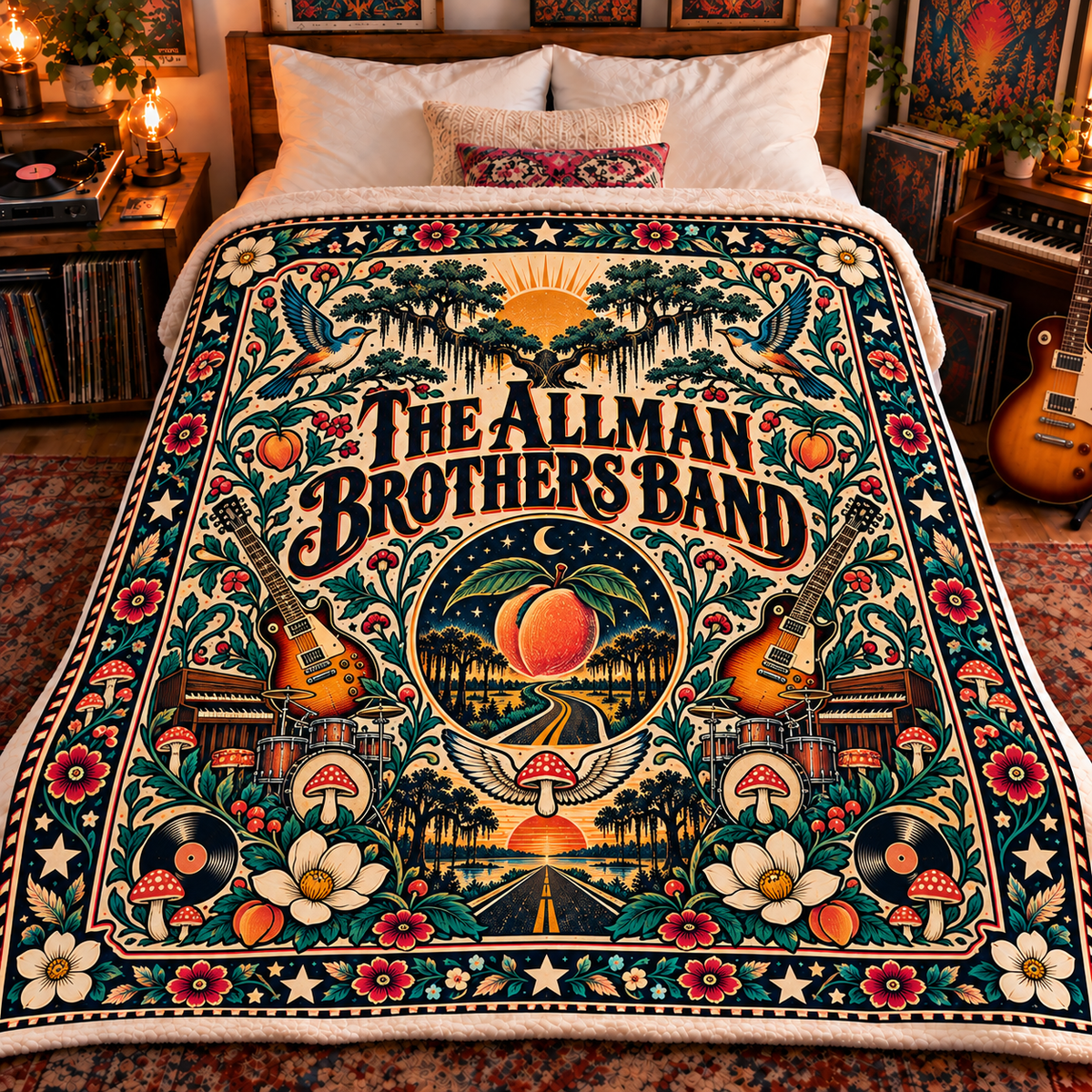 The Allman Brothers Band Vintage Sherpa Throw Blanket – Ultimate Jam Rock Fan Gift
