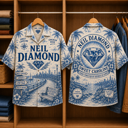 Neil Diamond Special Edition Tropical Blue Hawaiian Shirt - Unisex Music Collage Button Up