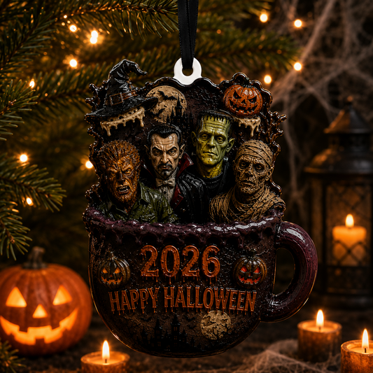 Horror Classic Movie Halloween 3D Print Relief Ornament 2026, Dracula Frankenstein Wolfman Mummy Acrylic Christmas Ornament, Vintage Universal Monsters Halloween Decor Gift