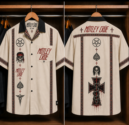 Mötley Crüe Skull Cross Bohemian Hawaiian Shirt - Mexican Inspired Hawaiian Shirt White Version