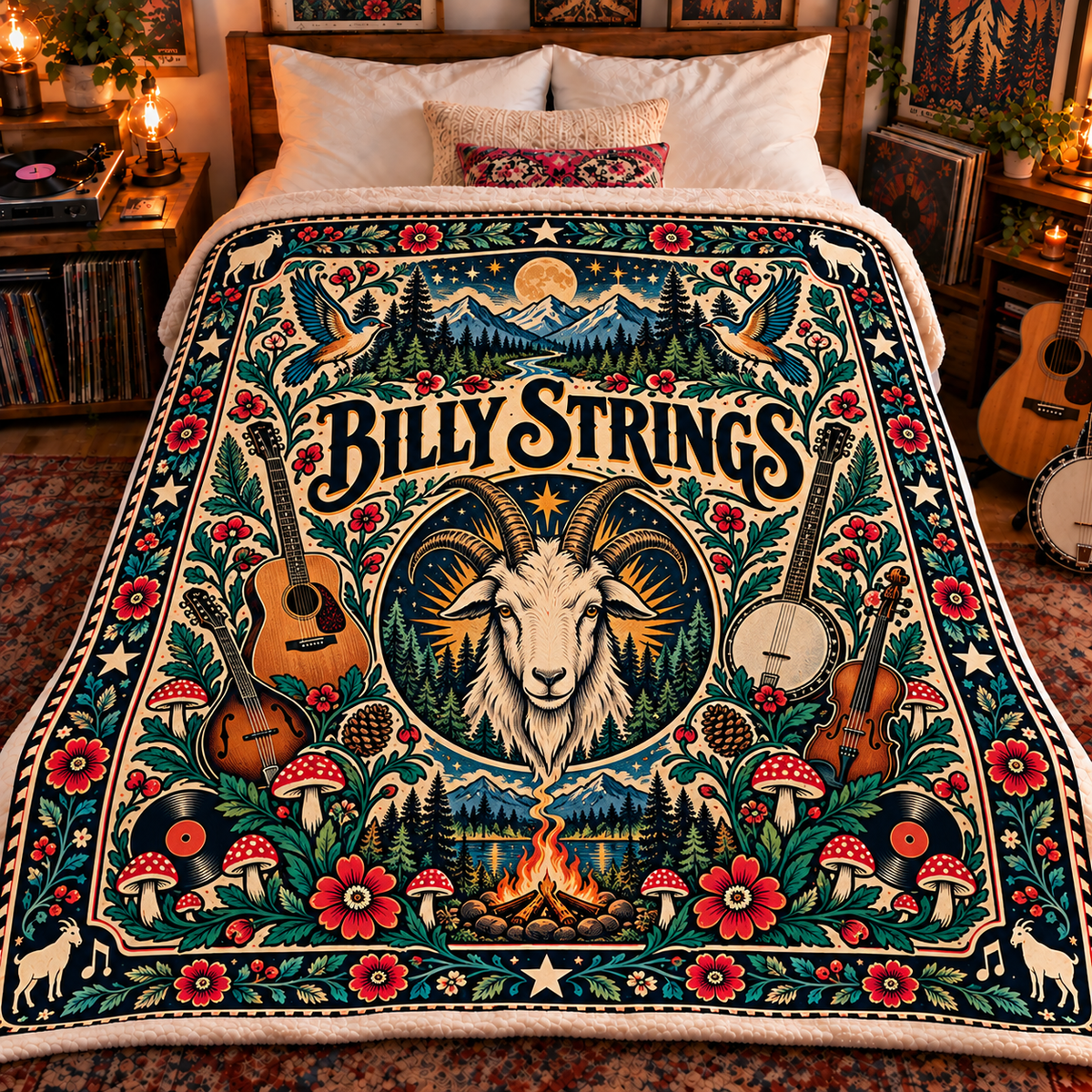 Billy Strings Psychedelic Sherpa, Bluegrass Folk Art Home Decor, Jamgrass Fan Gift