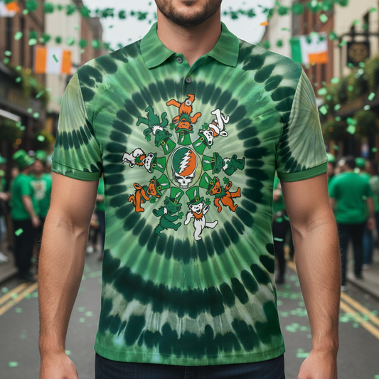 Grateful Dead St. Patrick’s Day Dancing Bears Polo – Retro Irish Nostalgia
