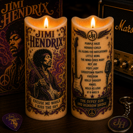 Jimi Hendrix Flameless LED Candle, Psychedelic Rock LED Candle, Guitar Lover Gift, Vintage Music Decor, Battery Operated Candle