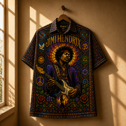 Jimi Hendrix Hawaiian Shirt - Unisex Rock Left-Handed Fender Guitar Button Up