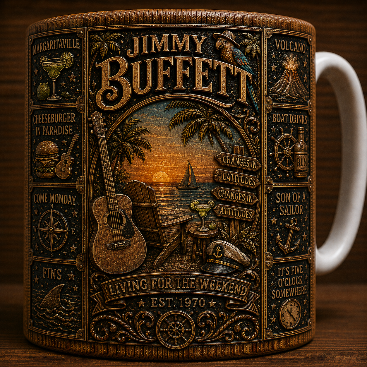 Jimmy Buffett Mug, Vintage Jimmy Buffett Coffee Mug, Margaritaville Ceramic Cup, Parrothead Gift, Tropical Beach Music Mug, Jimmy Buffett Fan Gift