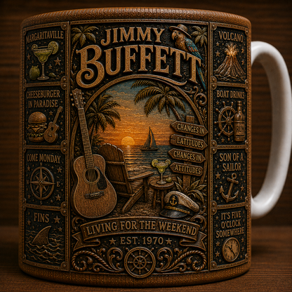 Jimmy Buffett Mug, Vintage Jimmy Buffett Coffee Mug, Margaritaville Ceramic Cup, Parrothead Gift, Tropical Beach Music Mug, Jimmy Buffett Fan Gift