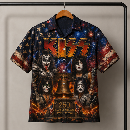 KISS Hawaiian Shirt - 250 Years of Freedom 1776-2026 Patriotic Rock Band Aloha Shirt