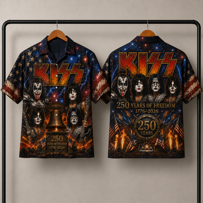 KISS Hawaiian Shirt - 250 Years of Freedom 1776-2026 Patriotic Rock Band Aloha Shirt