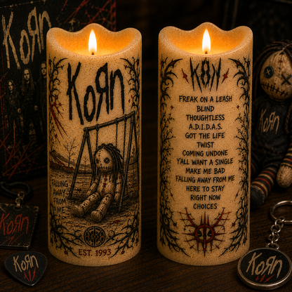 Korn Flameless LED Candle, Nu Metal Fan Gift, Gothic Music LED Candle, Alternative Rock Decor, Battery Operated Candle