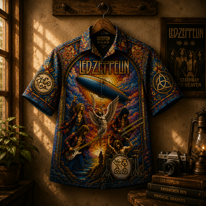 Led Zeppelin Hawaiian Shirt - Unisex Heavy Rock Band Members Stage Button Up