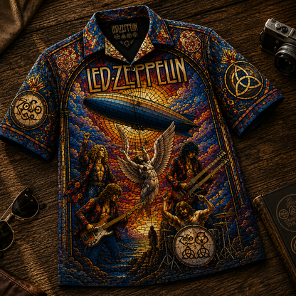 Led Zeppelin Hawaiian Shirt - Unisex Heavy Rock Band Members Stage Button Up