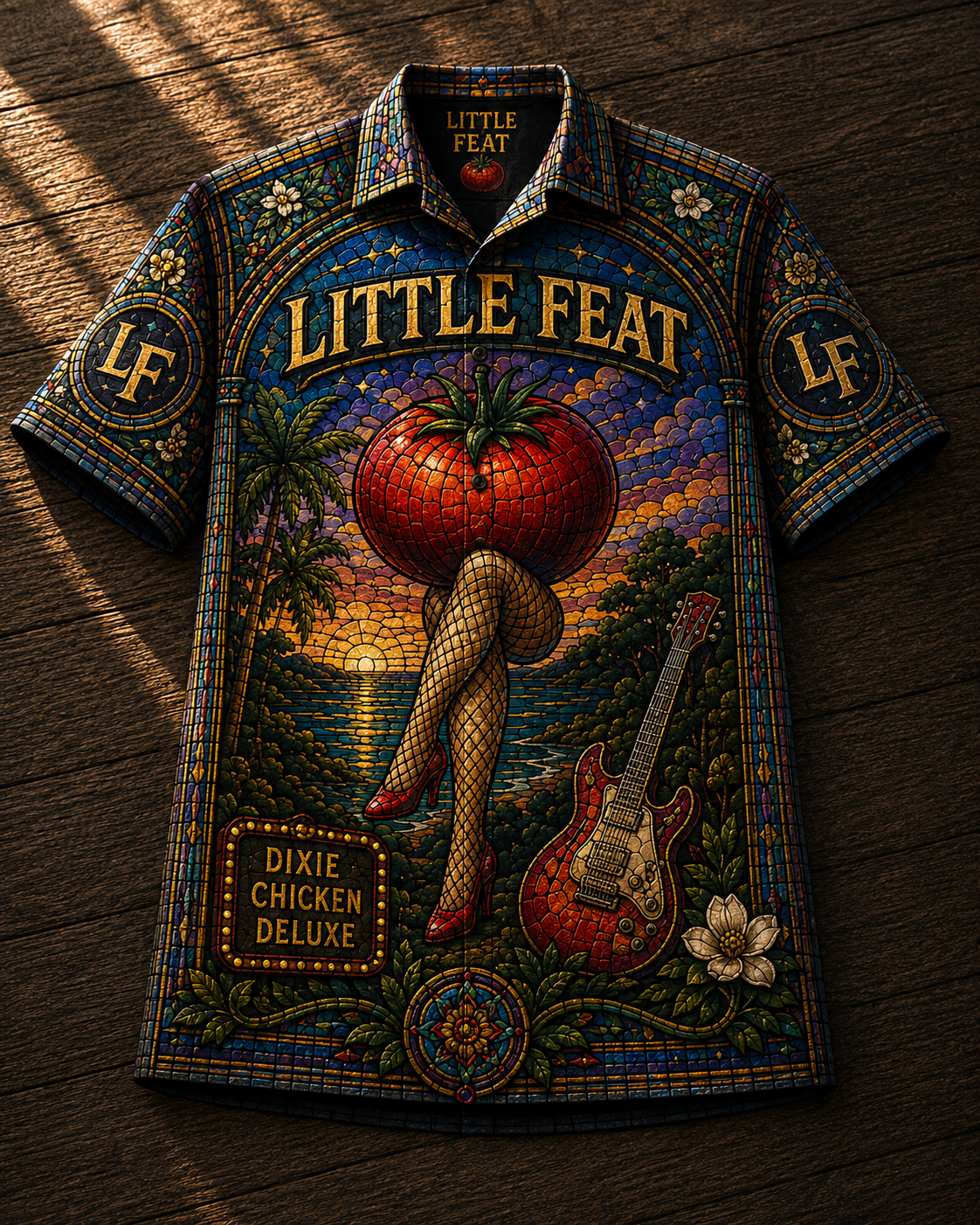 Little Feat Stained Glass  Hawaiian Shirt - Unisex Front Back Dixie Chicken Button Up