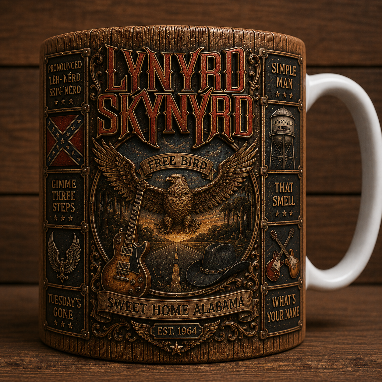 Lynyrd Skynyrd Mug, Vintage Southern Rock Coffee Mug, Free Bird Ceramic Cup, Sweet Home Alabama Mug, Classic Rock Fan Gift