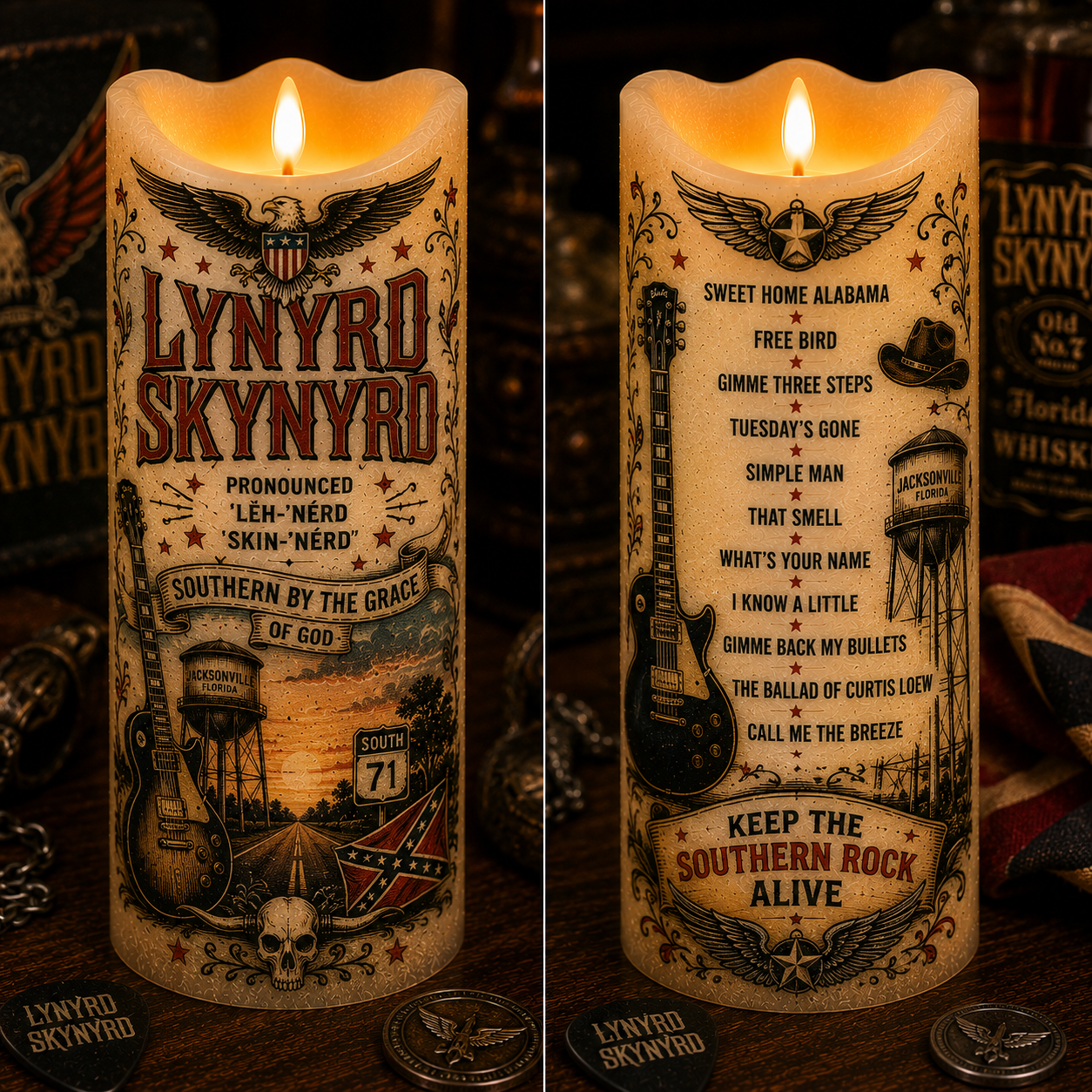 Lynyrd Skynyrd LED Flameless Candle – Southern Rock Decorative Candle with Warm Flickering Light