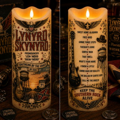 Lynyrd Skynyrd LED Flameless Candle – Southern Rock Decorative Candle with Warm Flickering Light
