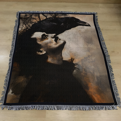 Edgar Allan Poe & The Raven Woven Blanket – Gothic Literary Art Throw