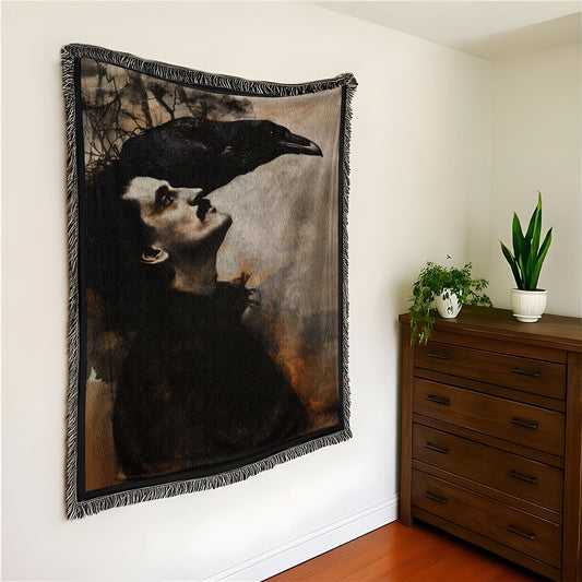 Edgar Allan Poe & The Raven Woven Blanket – Gothic Literary Art Throw