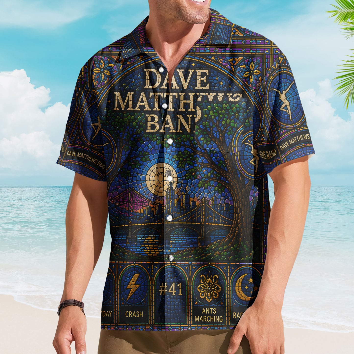 Dave Matthews Band Stained Glass Hawaiian Shirt - Unisex Fire Dancer Button Up