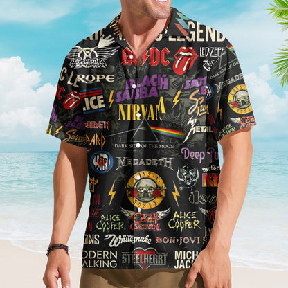 Hard Rock Band Collage Hawaiian Shirt – Unisex Retro Pink Floyd Guns N Roses Merch