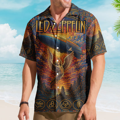 Led Zeppelin Stained Glass Hawaiian Shirt - Unisex Swan Song Angel Button Up