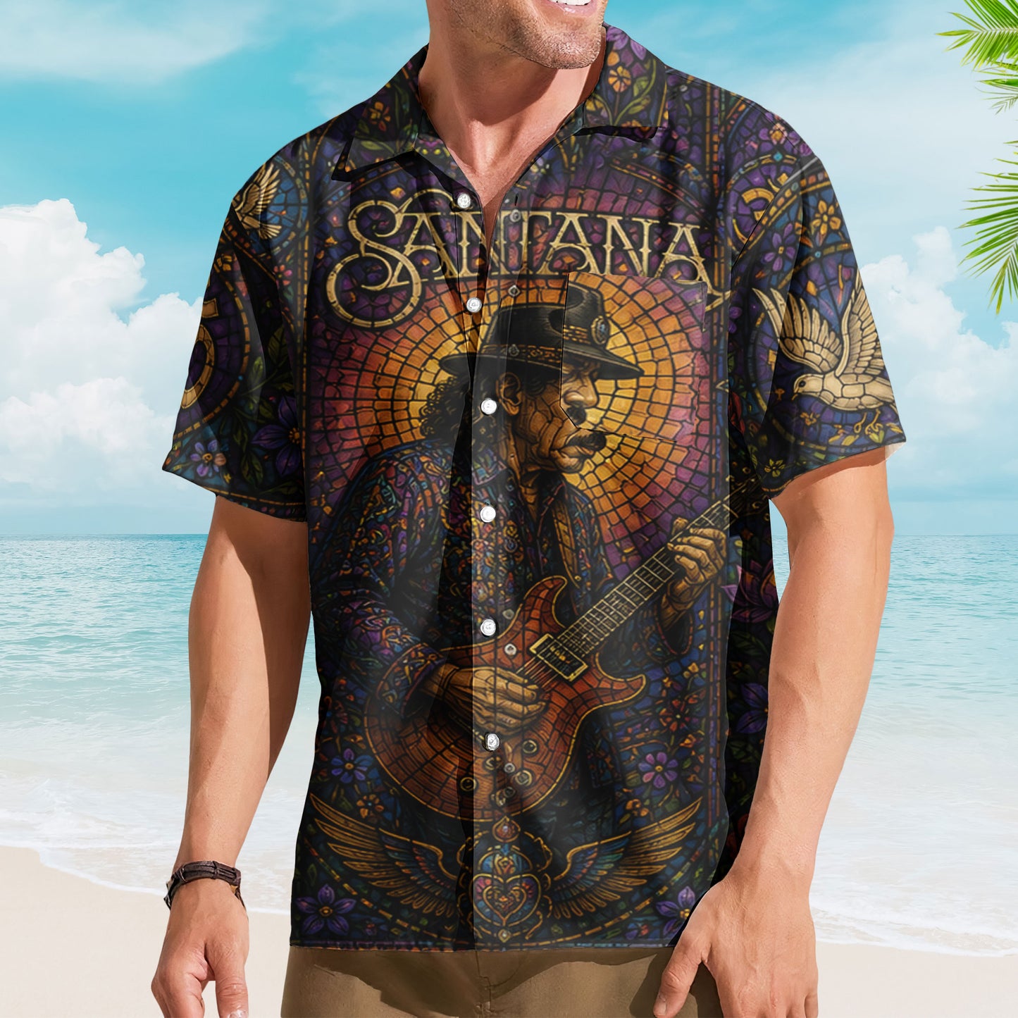 Santana Hawaiian Shirt -Unisex Latin Rock Mosaic Abraxas Om Symbol Beach Shirt