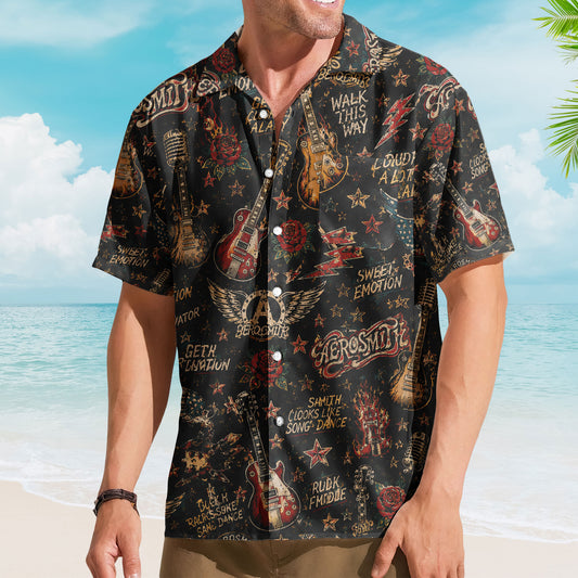 Aerosmith Hawaiian Shirt – Vintage Rock Band All Over Print Aloha Shirt