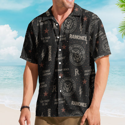 Ramones Logo Hawaiian Shirt – Unisex Punk Rock Presidential Seal Black Button Up