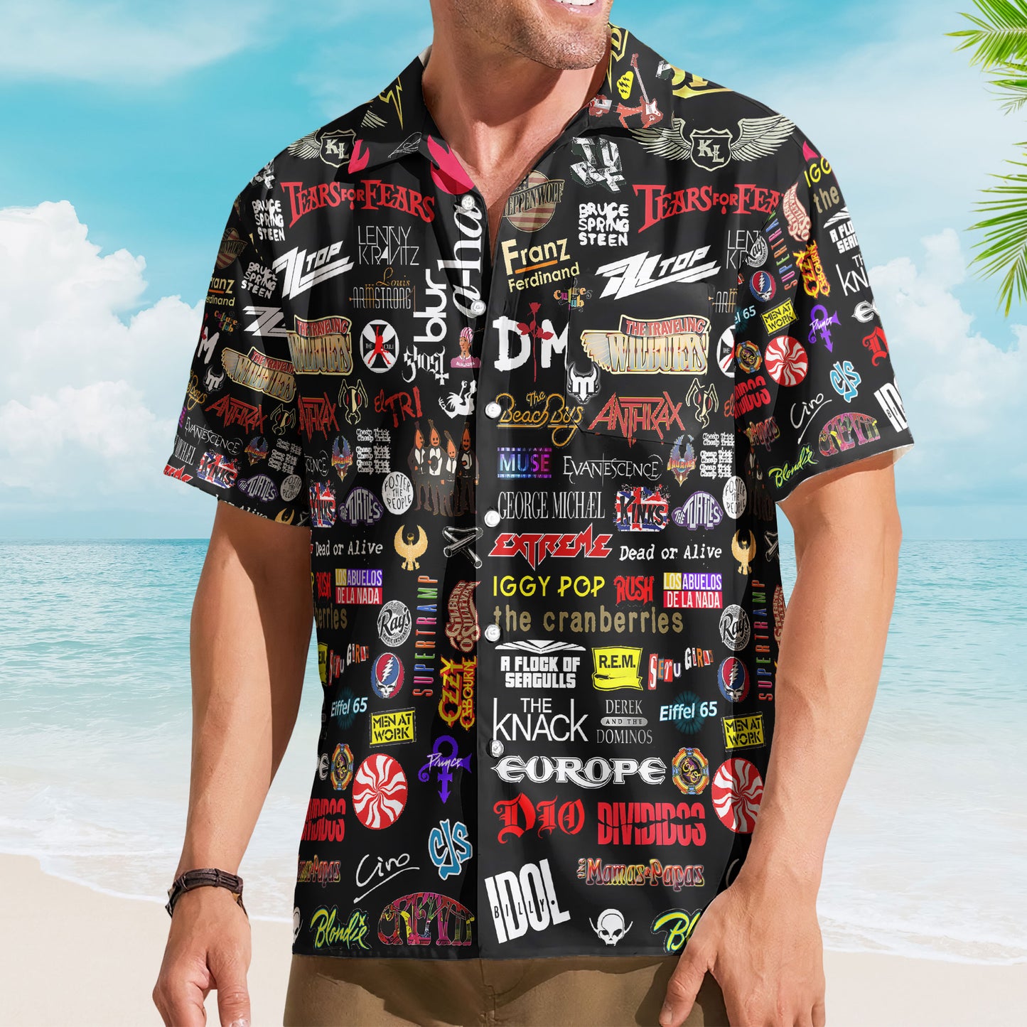 Classic Rock Multi Band Hawaiian Shirt – Unisex Alternative Rock Summer Button Up - Rush Depeche Mode Merch