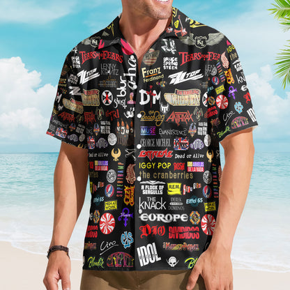 Classic Rock Multi Band Hawaiian Shirt – Unisex Alternative Rock Summer Button Up - Rush Depeche Mode Merch