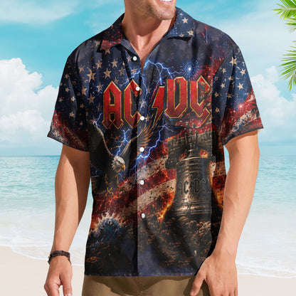 AC/DC Hawaiian Shirt - Unisex Hells Bells American Eagle Lightening Button Up