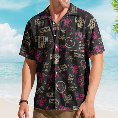 Green Day Hawaiian Shirt – Unisex Punk Rock American Idiot Pink Heart Button Up