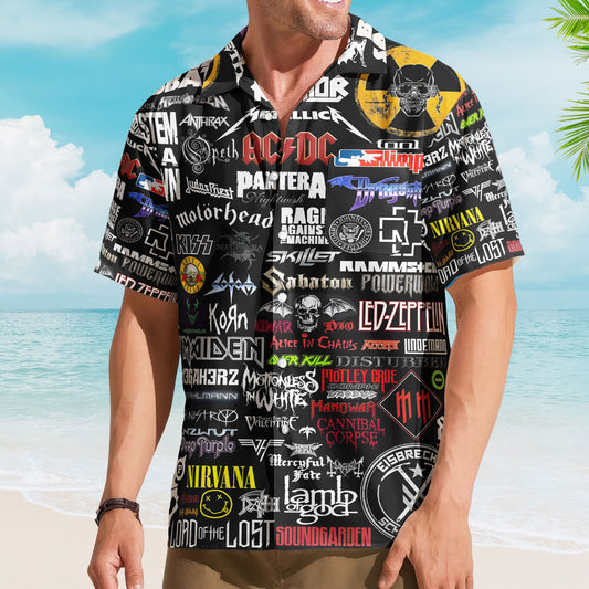 Metal Legends Hawaiian Shirt – Ultimate Heavy Rock Band AC/DC Nirvana Led Zeppelin Logo Collage