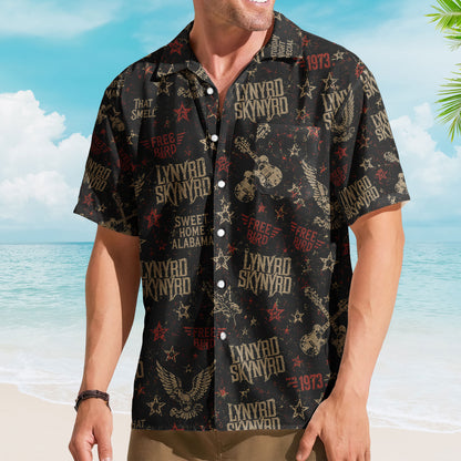 Lynyrd Skynyrd Hawaiian Shirt – Unisex Southern Rock Free Bird Black Button Up
