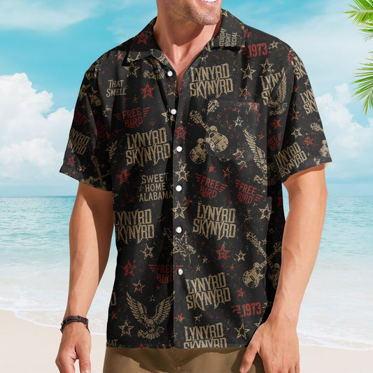 Lynyrd Skynyrd Hawaiian Shirt – Unisex Southern Rock Free Bird Black Button Up