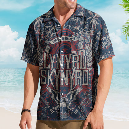 Lynyrd Skynyrd Hawaiian Shirt - Unisex Southern Rock Free Bird Eagle Button Up