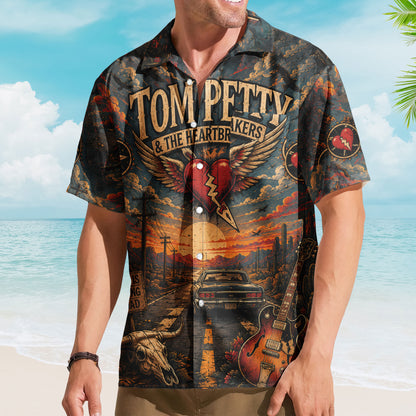 Tom Petty Hawaiian Shirt - Unisex The Heartbreakers Winged Heart Black Button Up