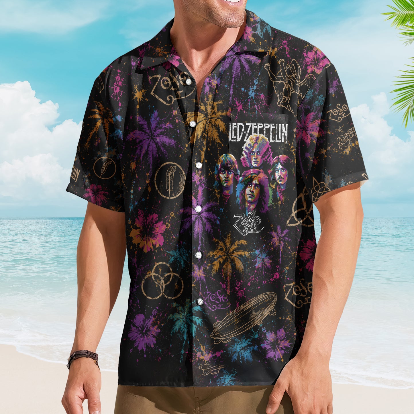 Led Zeppelin Hawaiian Shirt - Unisex Paint Splatter Splat Airship Blimp Button Up