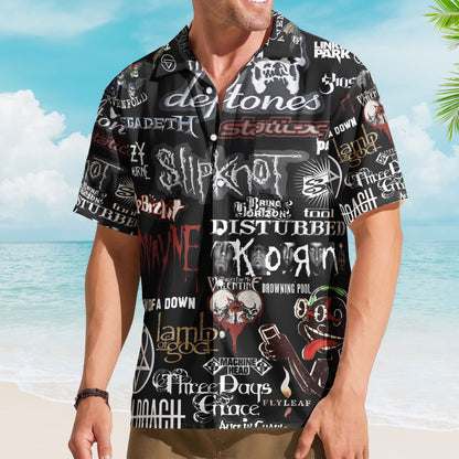 Metal Band Logos Hawaiian Shirt – Unisex Alternative Metal Grunge Summer Button Up - Slipknot Korn Merch