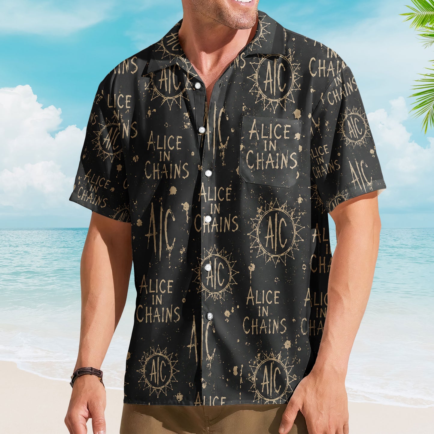 Alice in Chains Hawaiian Shirt – Unisex Grunge Rock AIC Sun Black Button Up