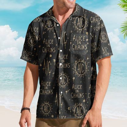 Alice in Chains Hawaiian Shirt – Unisex Grunge Rock AIC Sun Black Button Up