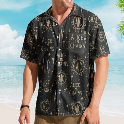 Alice in Chains Hawaiian Shirt - Unisex Grunge Rock AIC Sun Black Summer Button Up